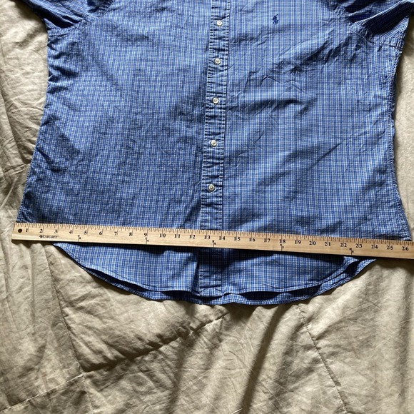 Polo Ralph Lauren Men XL Classic Fit SS  Button Down Plaid Cornflower Blue Prep - Picture 10 of 12